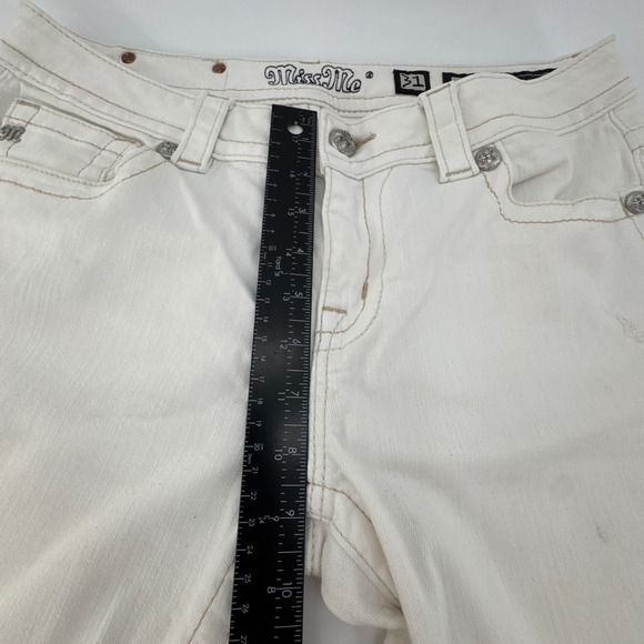 Miss Me White Distressed Mid-Rise Cuffed Skinny Jeans Women 31 MS4009CK74 - Picture 9 of 15
